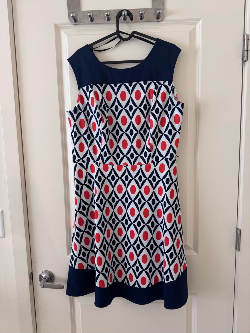 AGB Navy, White & Red Geometric Midi Dress